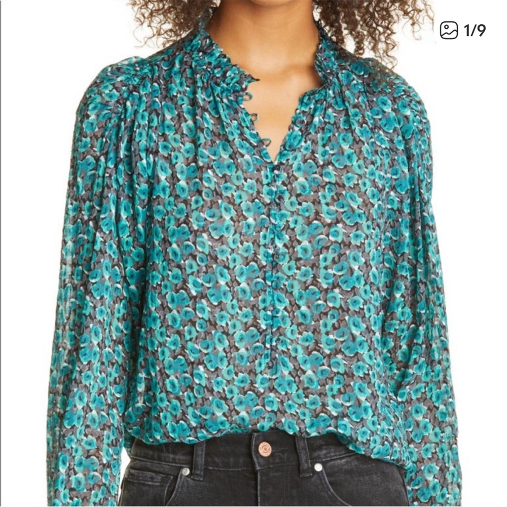 Rebecca Taylor Green and Gray Floral Blouse